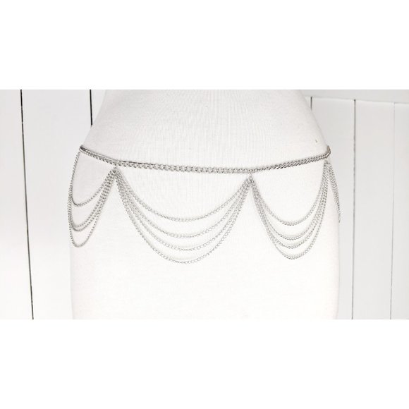 Silver metal triple multi layer lightweight chain link hip belt - Picture 3 of 5